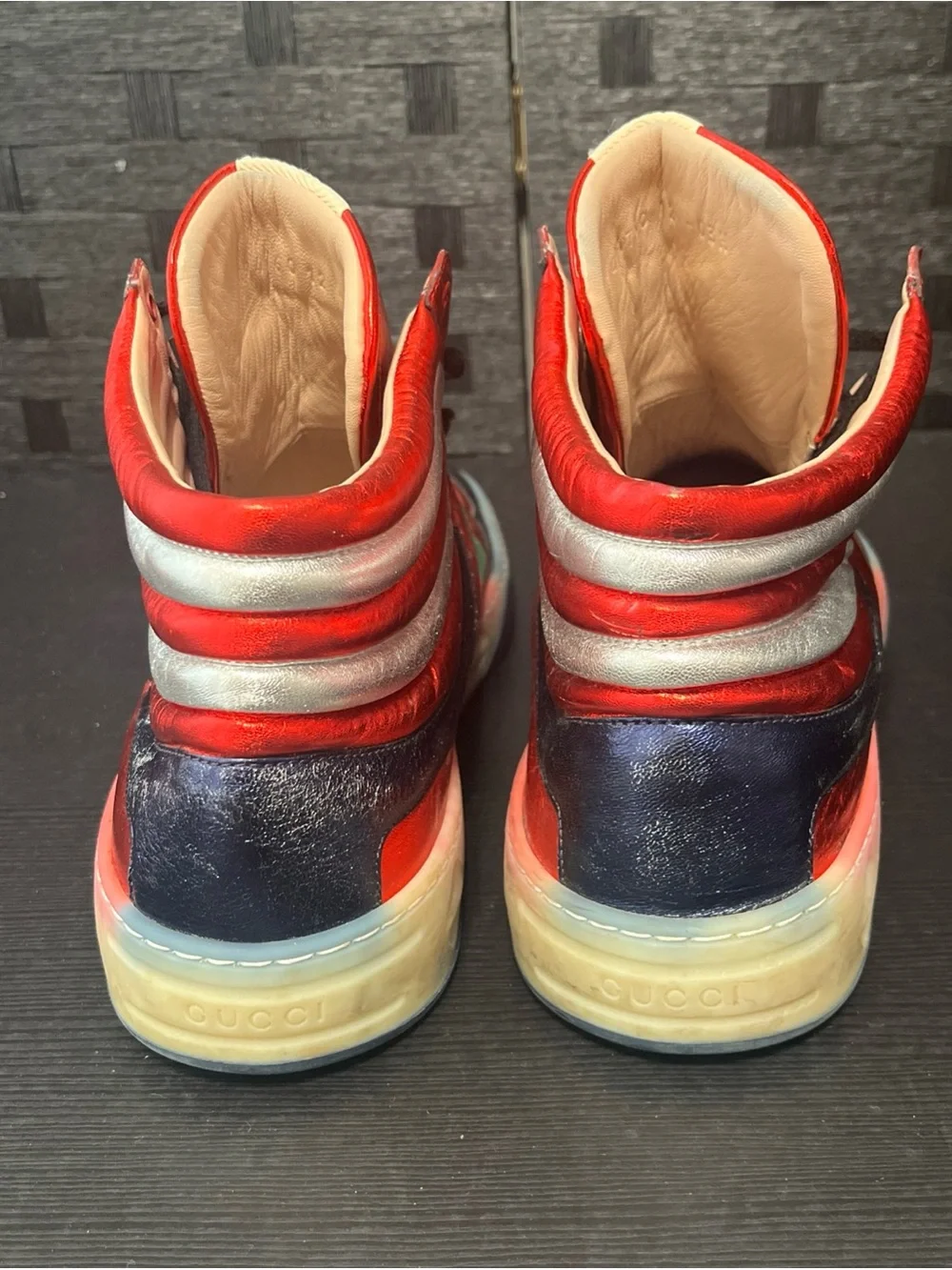 Gucci Men's High Top Metallic Red Sneakers Size 12